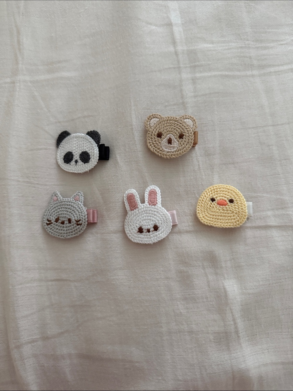 Handmade Crochet Animal Baby Hair Clips - Panda, Bear, Cat, Bunny, Chick